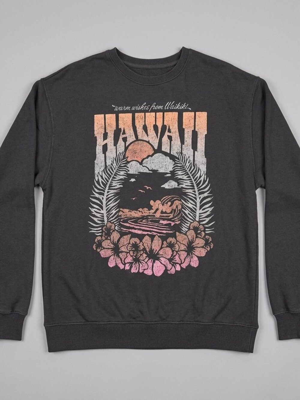 Hollister California Hawaii Crewneck Sweatshirt Gray Vintage Graphic Men’s